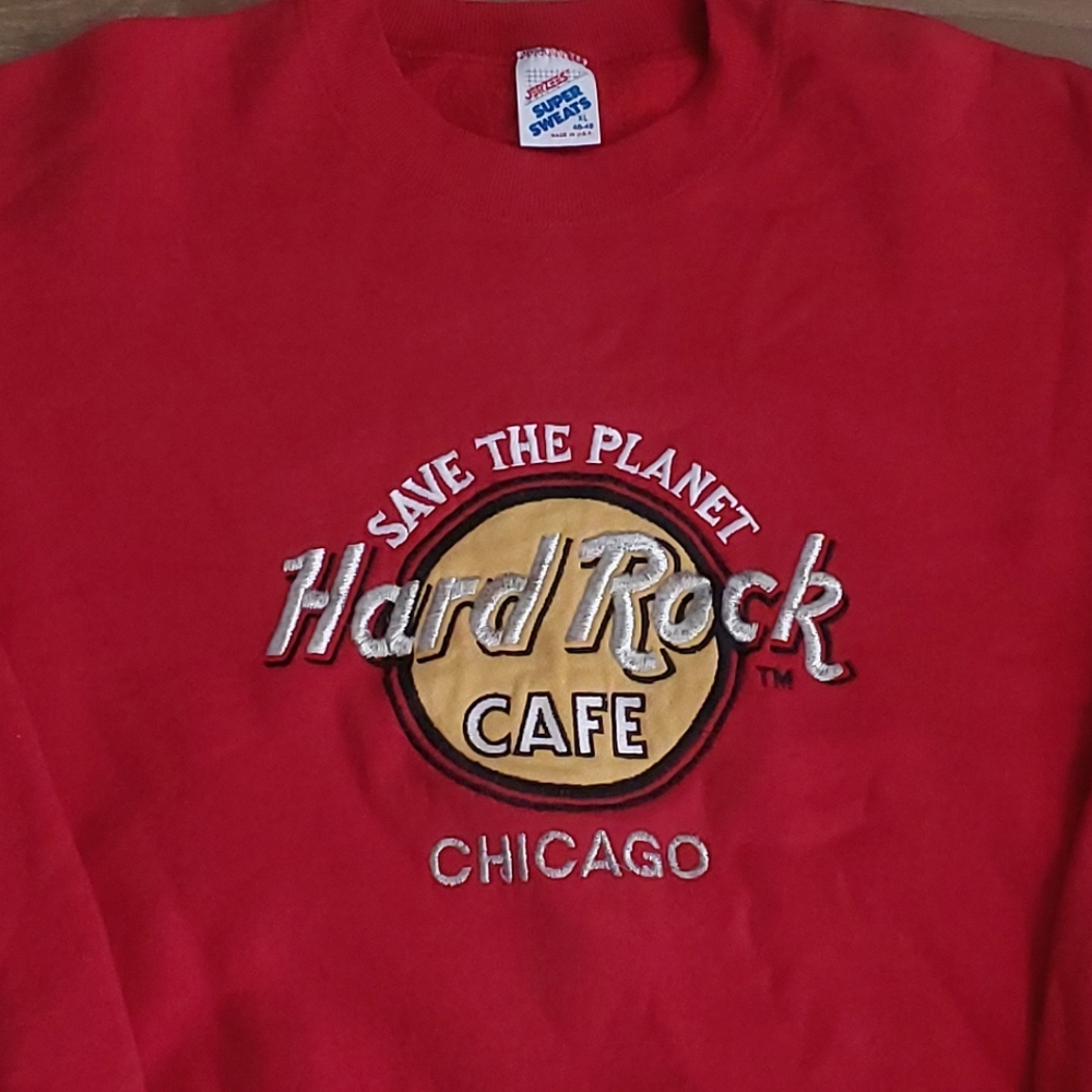Hard Rock Cafe Vintage Sweatshirt Mens XL Red Chicago USA 90s Pullover Jerzees